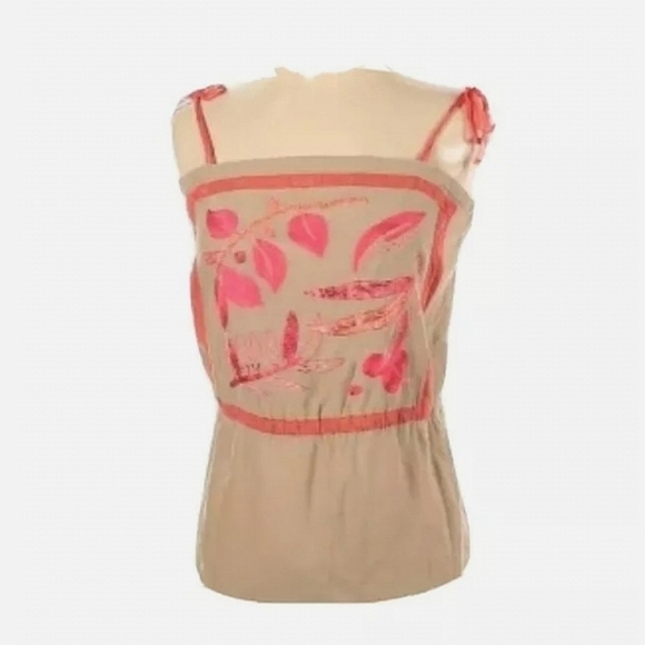 Twelfth Street By Cynthia Vincent Beige Silk Pink Embroidered Blouse Size 4 - Picture 1 of 2